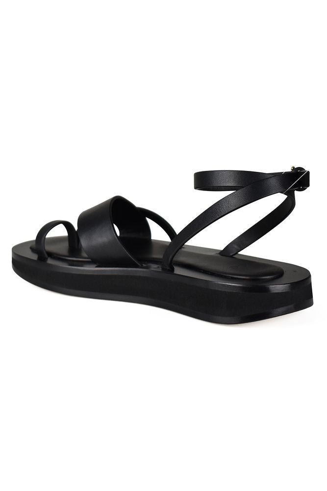 Co Black Leather Flat Sandals With Gold Closure