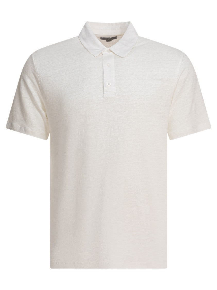 Vince Classic White Linen Polo Shirt