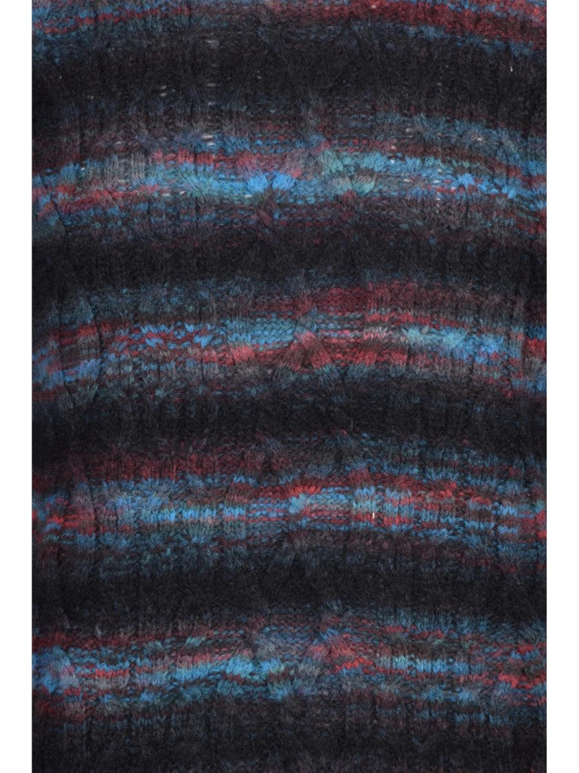 Roberto Collina Black/Blue Cable Knit Wool-Blend Crewneck Sweater