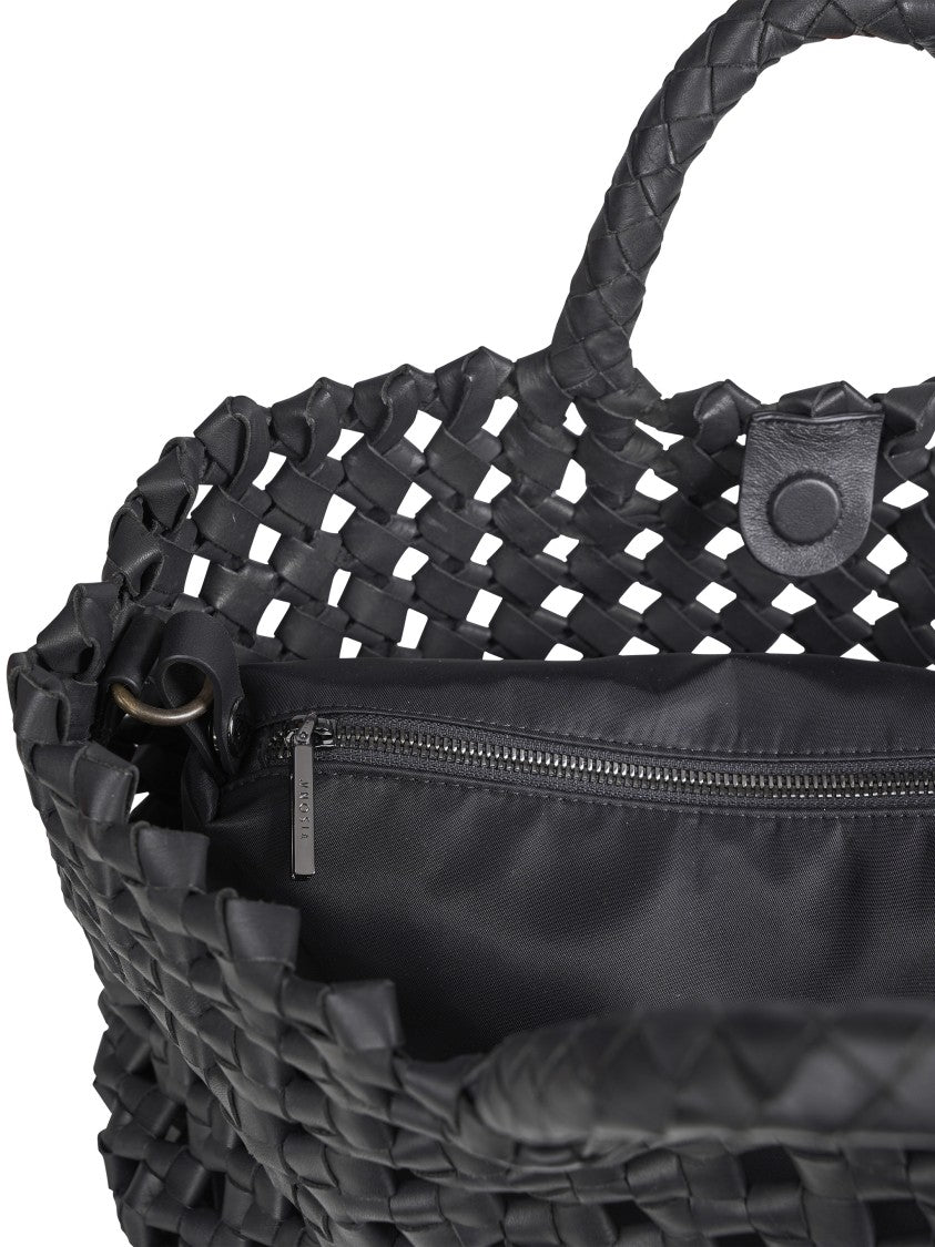 Visona` Black Nappa Int Woven Leather Handbag