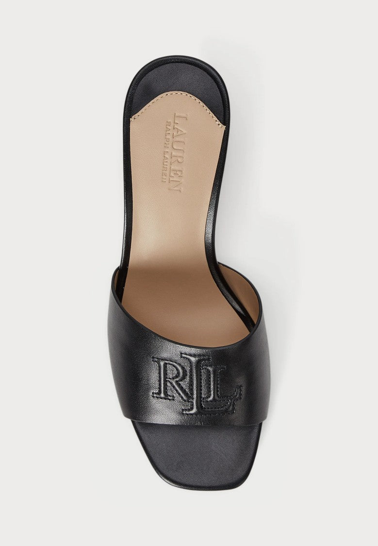 Lauren Ralph Lauren Black Everley Heel Smooth Leather Sandals