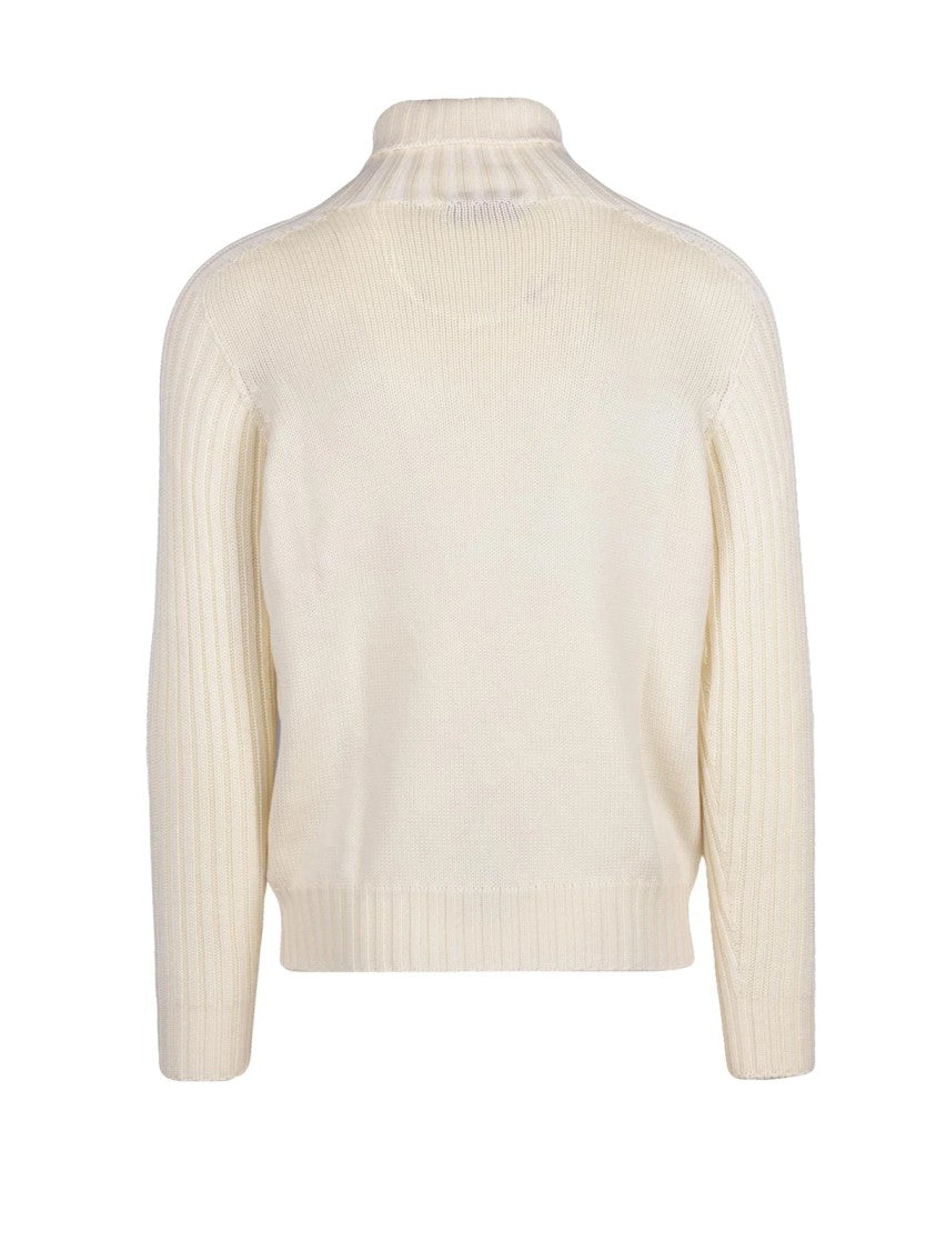 Gran Sasso White Ribbed Virgin Wool Turtleneck Sweater