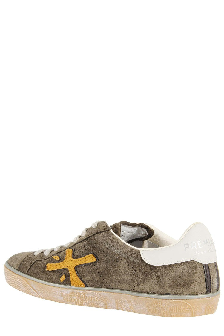 Premiata Low-Profile Dark Green Suede Sneakers
