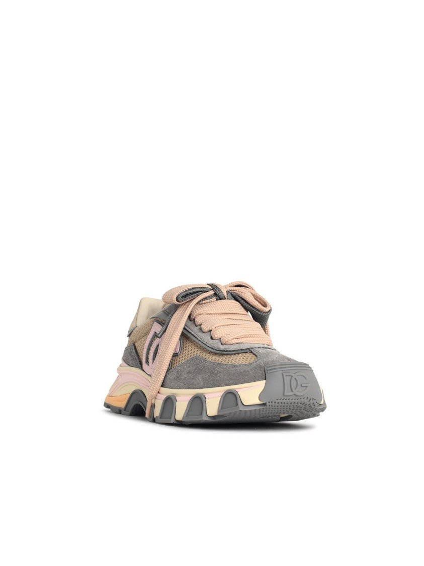 Dolce & Gabbana 'Airmaster' Sneakers In Beige And Grey Fabric And Leather