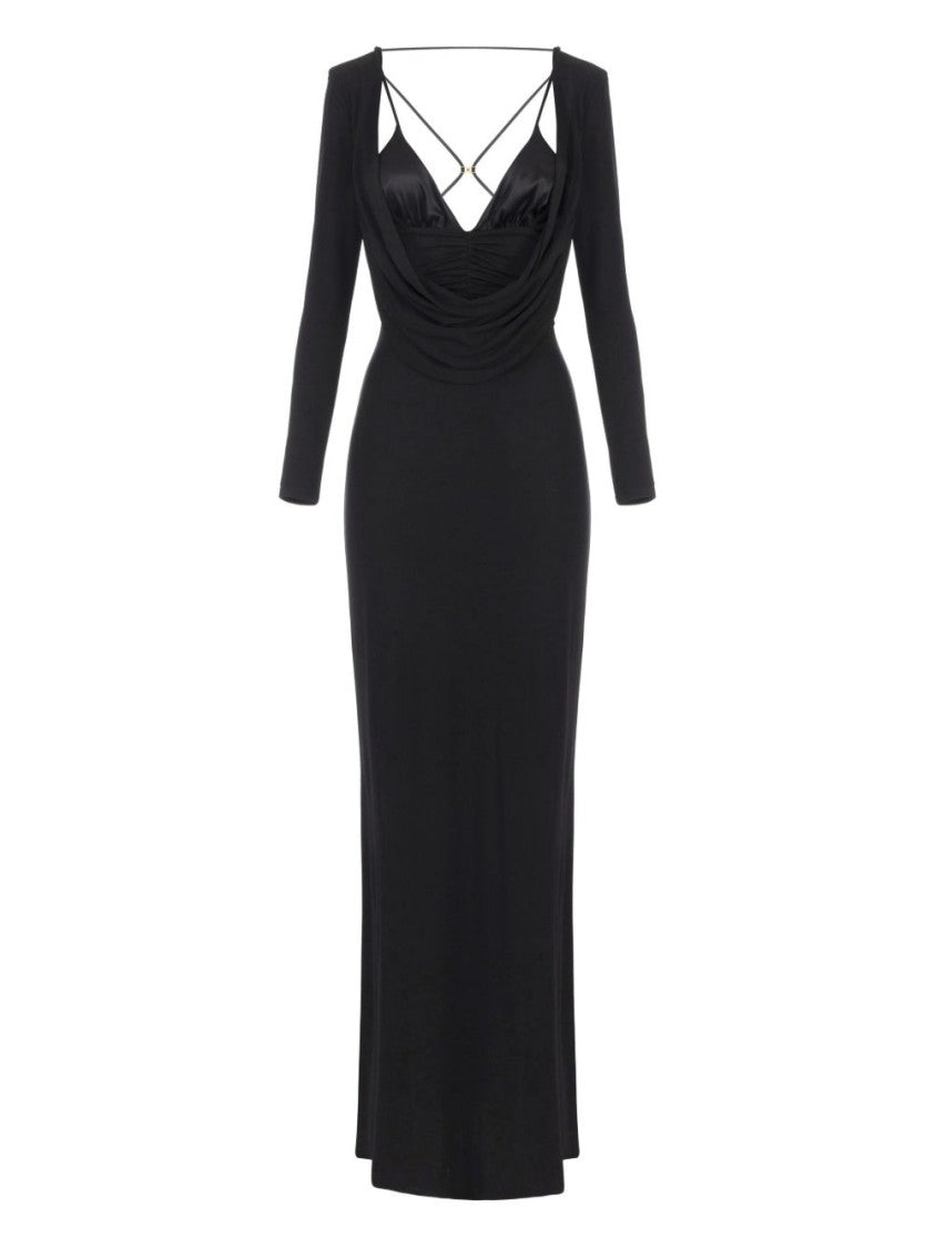 Elisabetta Franchi Fitted Black Evening Dress With Draped Bodice