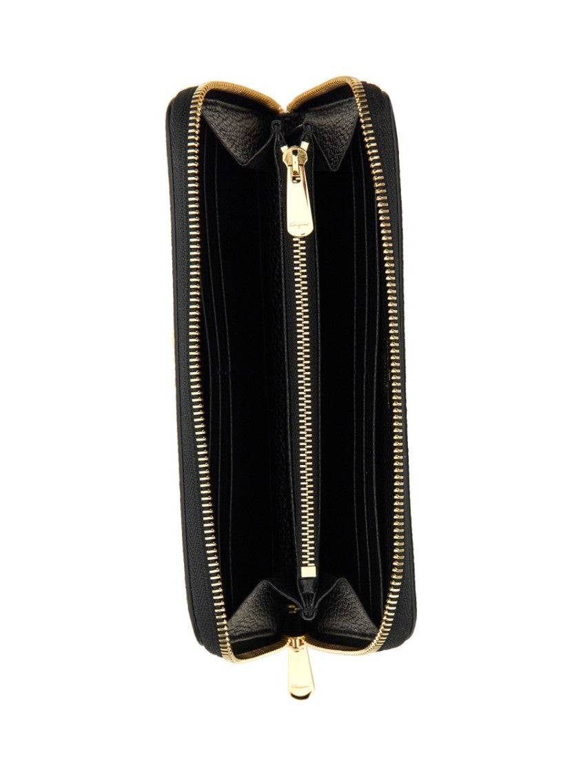 Ferragamo Textured Black Calfskin Gancini Wallet