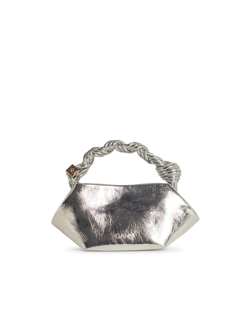 Ganni Bou' Mini Bag In Silver Leather Blend