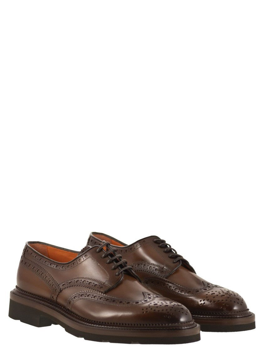 Santoni Lace-Up Derby Brogue In Leather