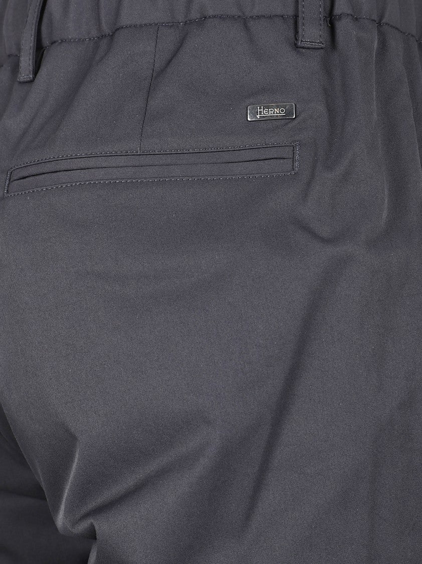 Herno Mechanical Stretch Twill Trousers With Drawstring Waist