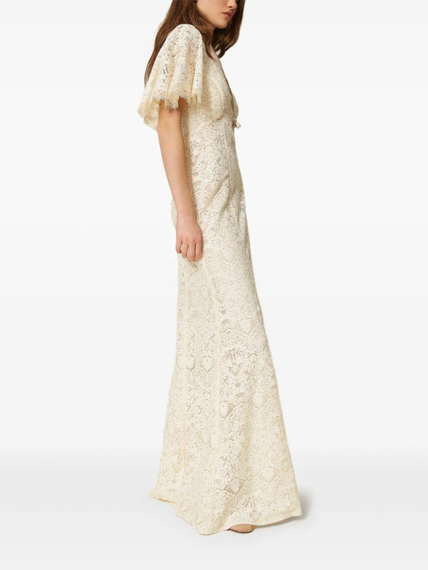 Twin-Set Lace Maxi Dress With Floral Pattern
