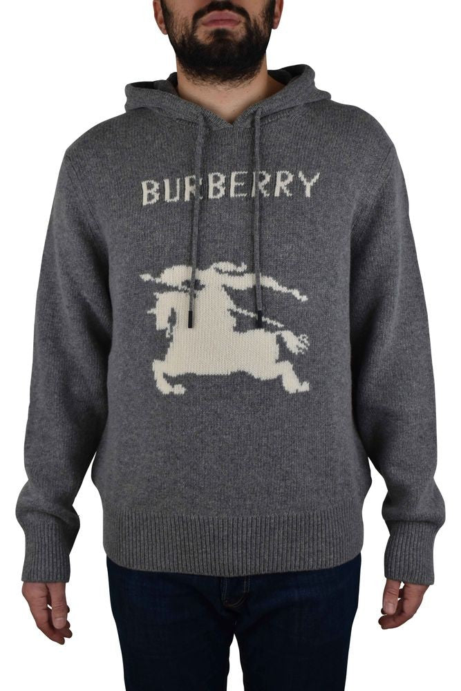 Burberry Grey Knit Hoodie With Equestrian Logo