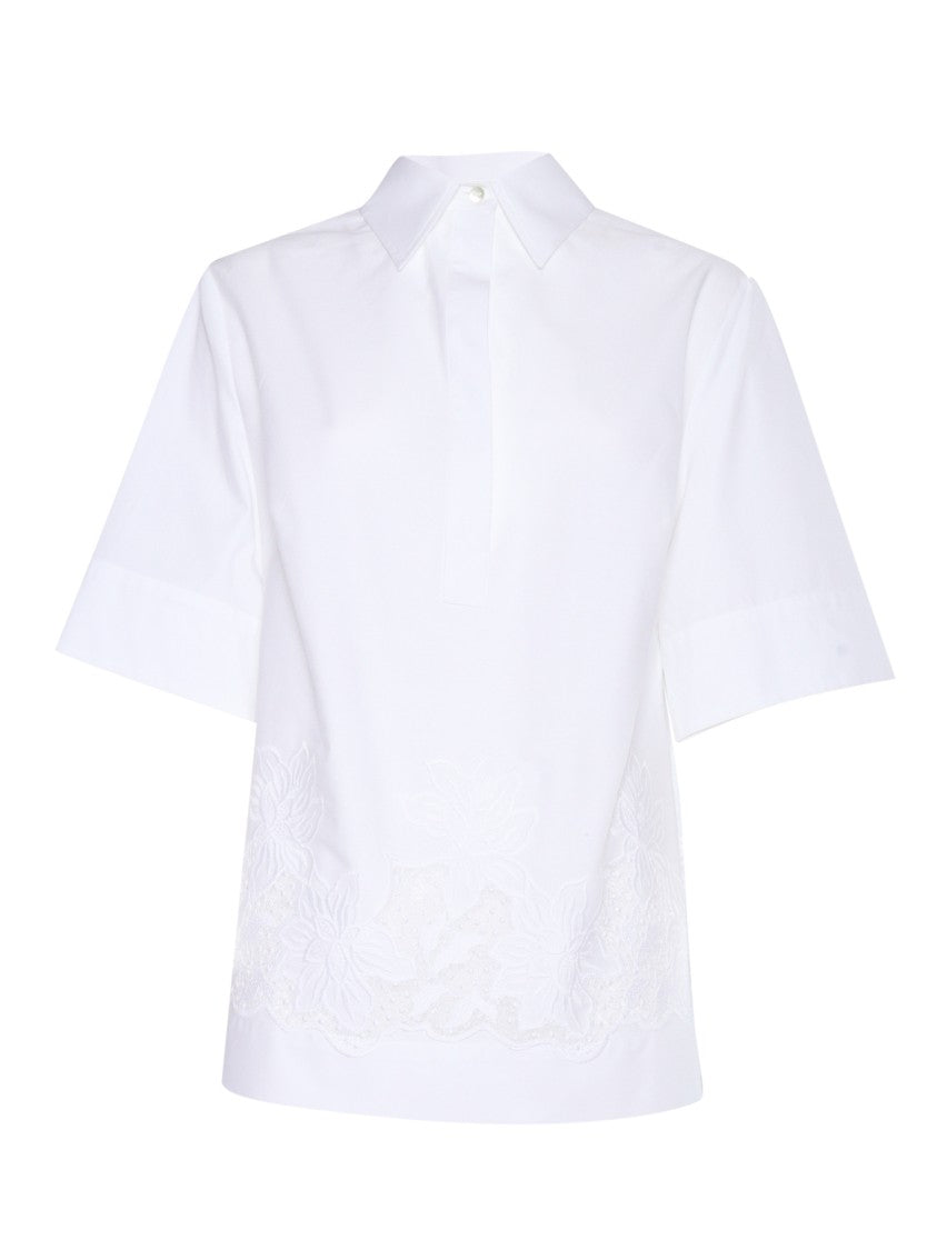 P.A.R.O.S.H. White Blouse With Floral Embroidery And Relaxed Fit