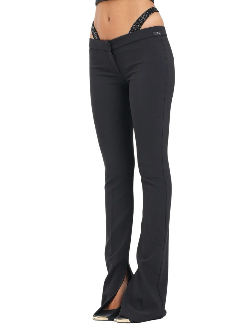 Elisabetta Franchi Fitted Black Trousers With Flared Hem And Front Slit Detail
