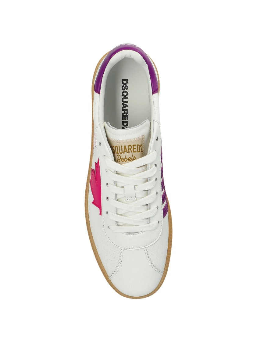 Dsquared2 White Low-Top Nappa Purple Accent Sneakers