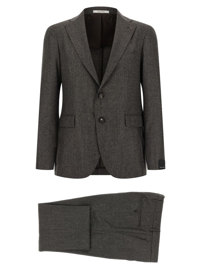 Tagliatore Micro Houndstooth Pattern Wool Suit With Blazer And Tailored Pants