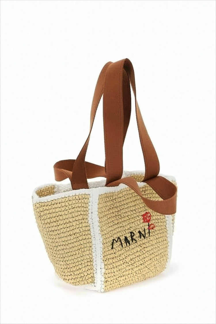 Marni Embroidered Woven Tote Bag With Structured Design