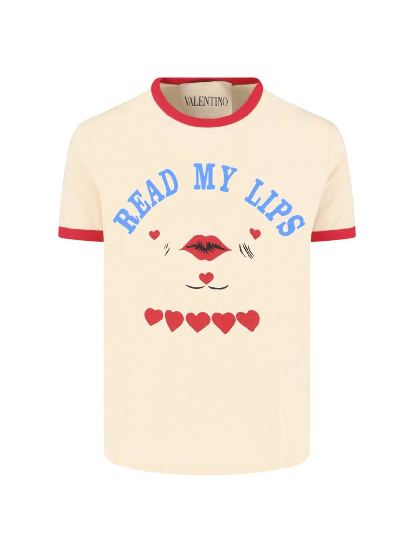 Valentino "Read My Lips" T-Shirt In Cream Cotton