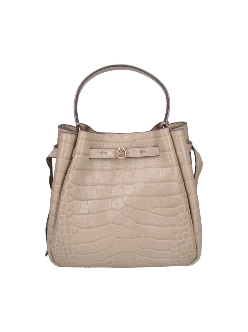 Tory Burch Beige Croc-Embossed Leather Romy Bucket Bag