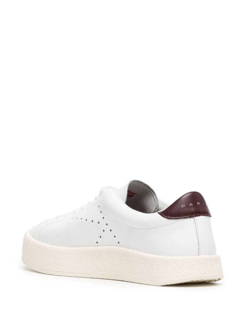 Kenzo Refined White Leather Low Top Trainers With Burgundy Accent