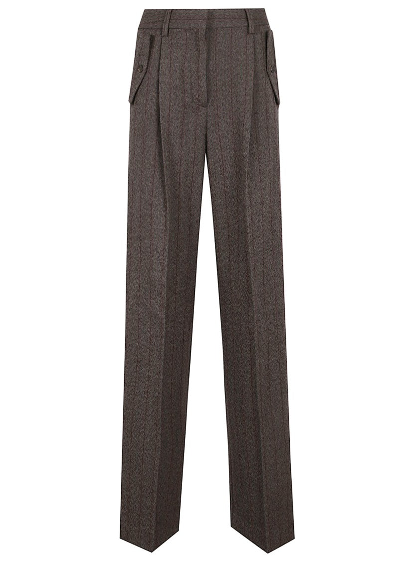 Golden Goose Brown Pinstripe Tailored Trousers With Pleated Front