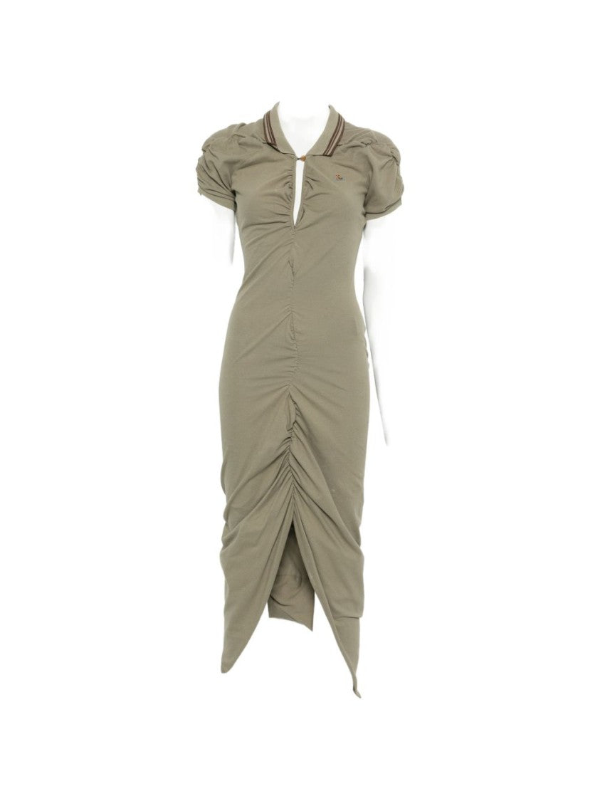 Vivienne Westwood Green Gathered Polo Collar Short Dress