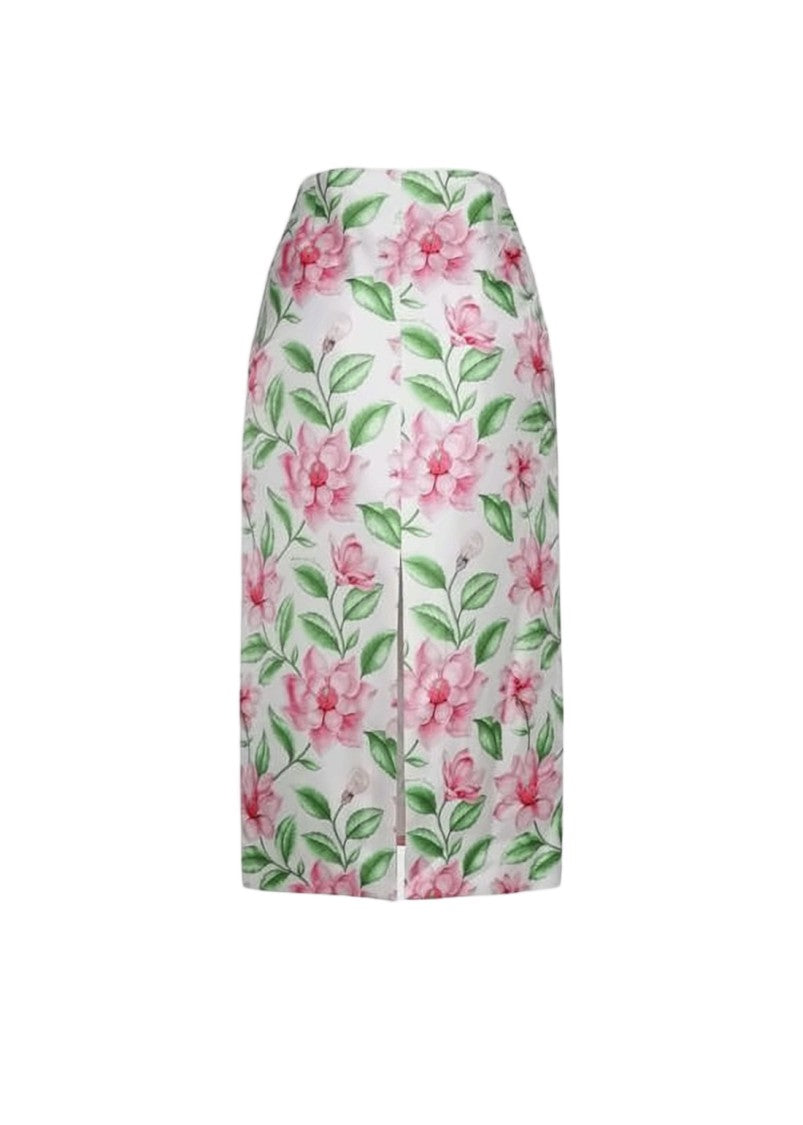 Moschino Floral Print Silk Midi Skirt
