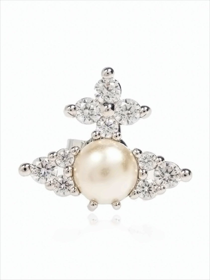 Vivienne Westwood Ornate Silver-Tone Earrings With Central Oval Pearl