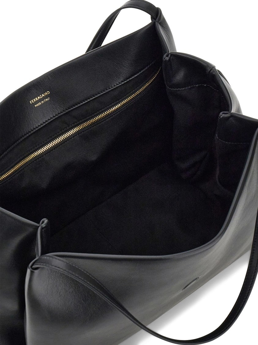 Ferragamo Smooth Leather Tote Bag With Gold-Tone Clasp