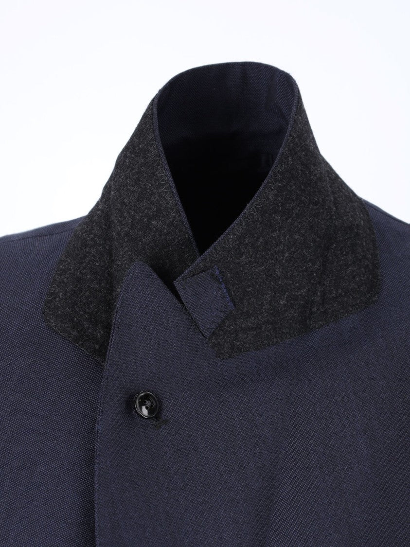 Kaptain Sunshine Navy Blue Double-Breasted Wool Blend Blazer