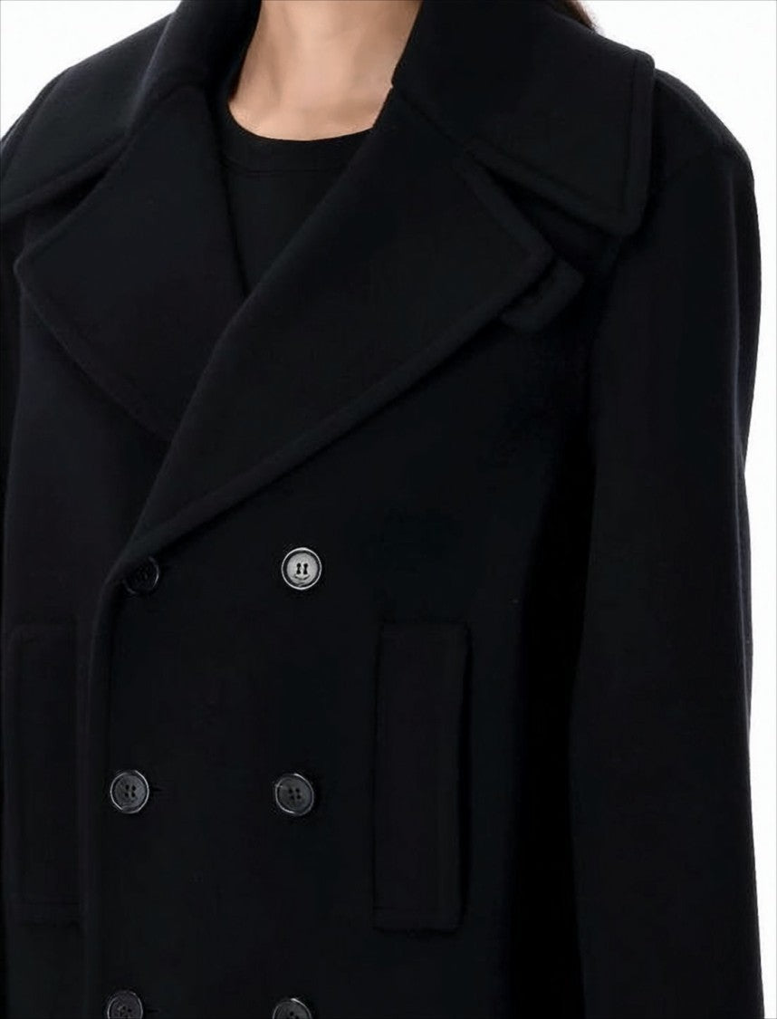 Saint Laurent Double-Breasted Wool Coat With Wide Lapel