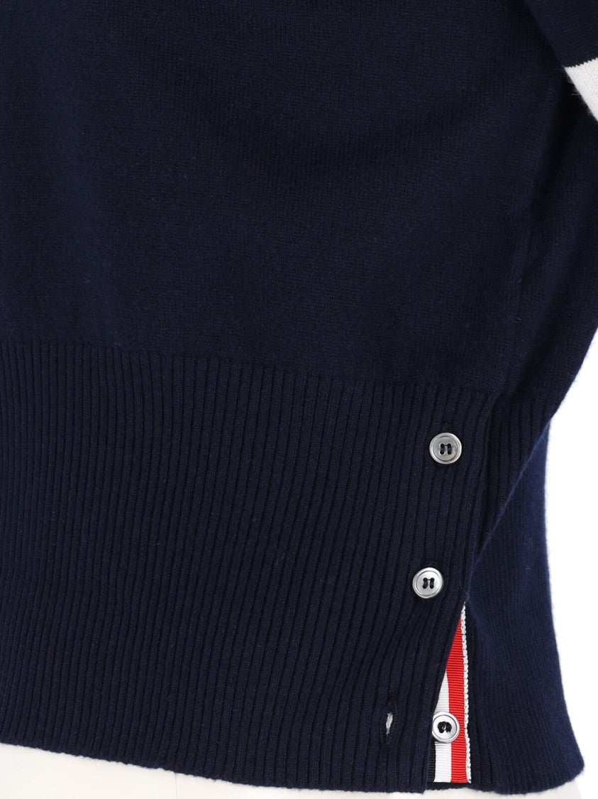 Thom Browne Navy Cashmere Sweater With Iconic Sleeve Stripes
