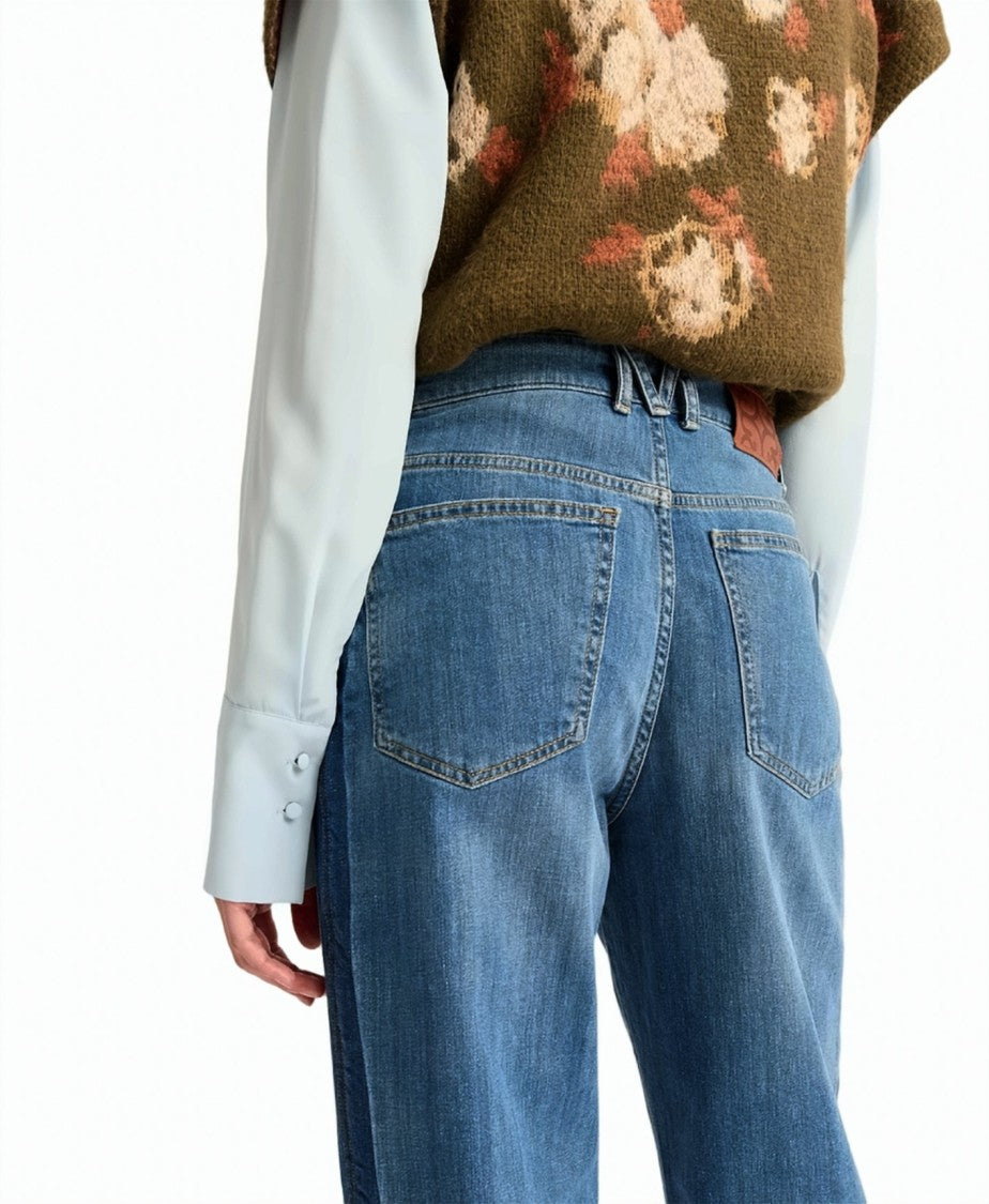 Momonì Boyish Contrast Panel Stretch Denim Cigarette Jeans