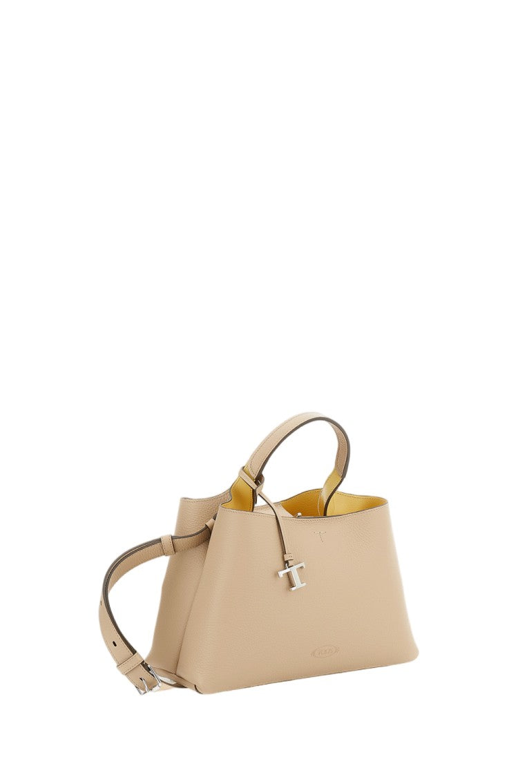 Tod's Structured Beige Leather Top Handle Bag With Versatile Design