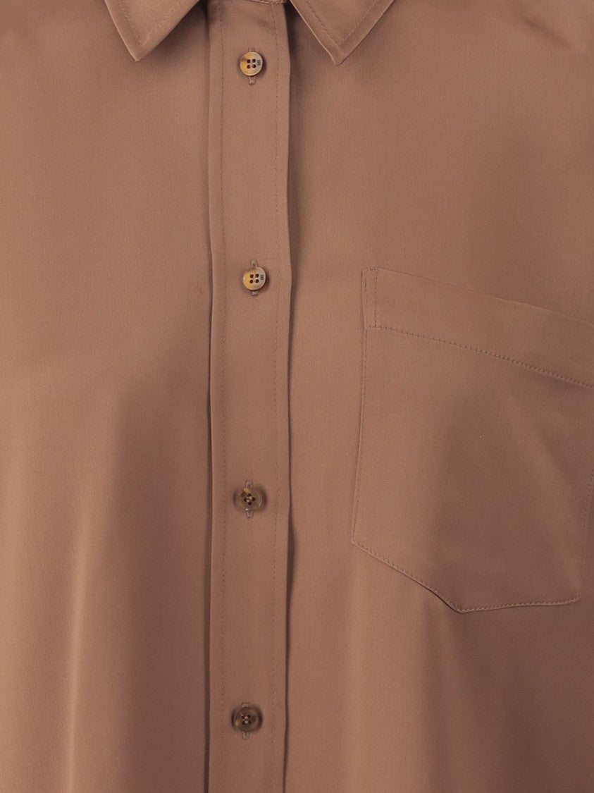 By Malene Birger Satin Shirt With Pointed Collar And Curved Hem
