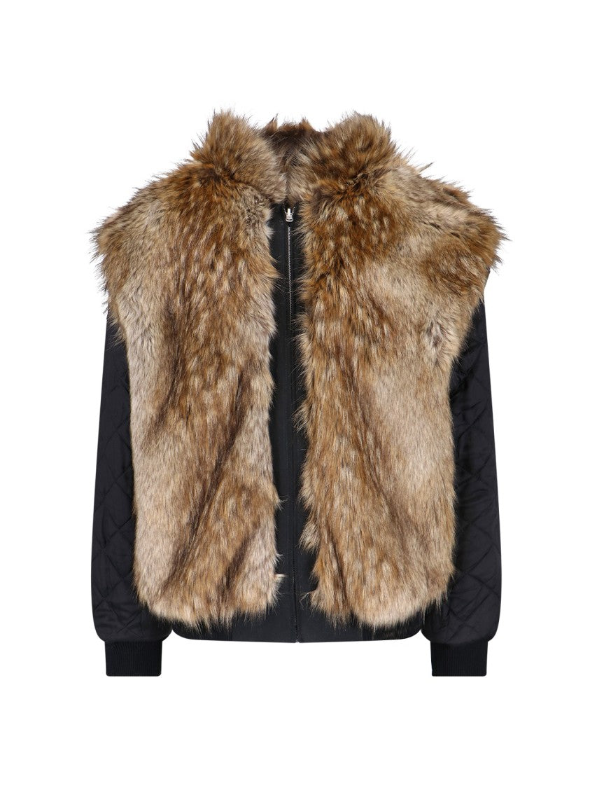 Mm6 By Maison Margiela Black & Brown Faux Fur Reversible Zip Jacket