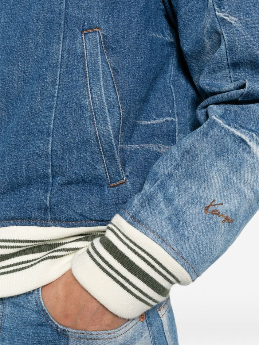 Kenzo Stone Blue Denim Jacket With Classic Collar