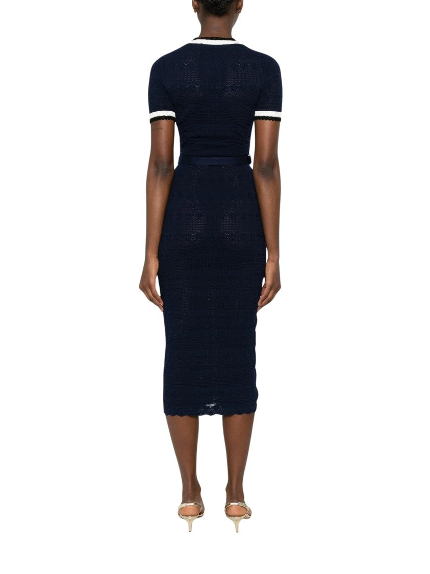 Self-Portrait Blue Ribbed Knit Midi Dress