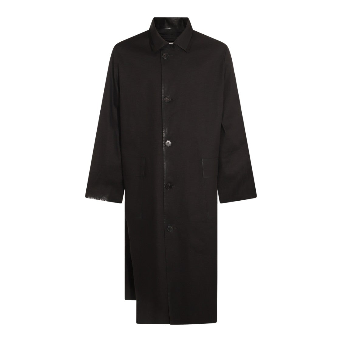 Maison Margiela Long Black Cotton Coat With Classic Shirt Collar And Minimalist Design