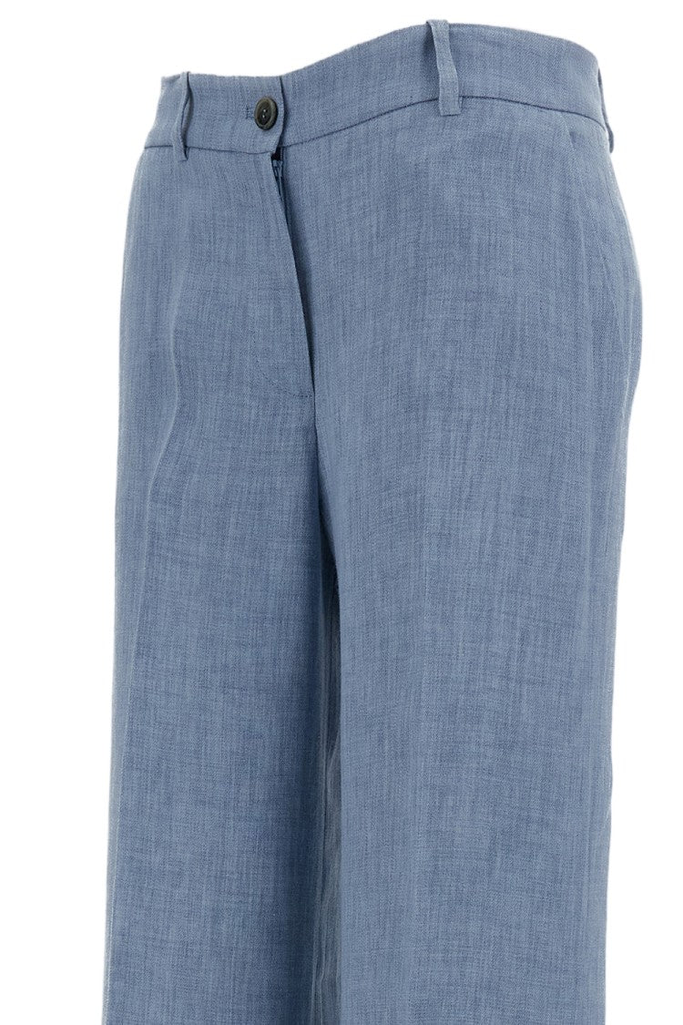 Parosh Light Blue Linen Blend Wide-Leg Trousers