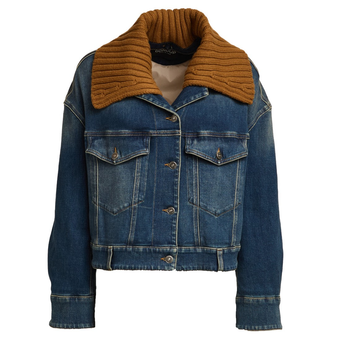 Dondup Denim Jacket With Rust-Colored Knit Collar