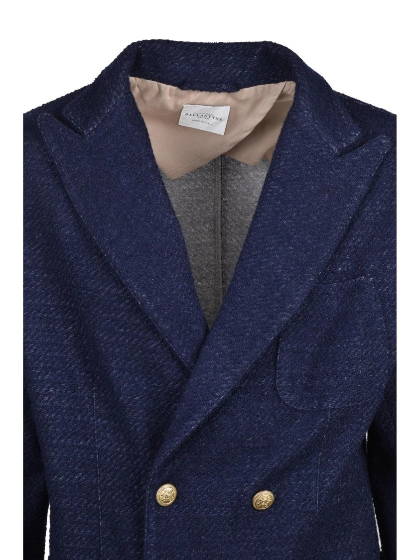 Ballantyne Blue Double-Breasted Textured Virgin Wool-Blend Jacket