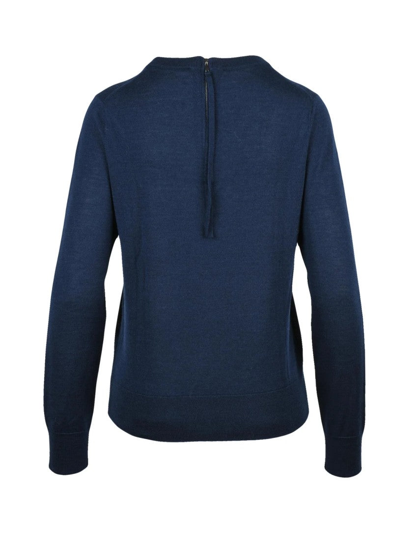Beatrice.B Blue Back Zip Virgin Wool-Blend Crewneck Sweater