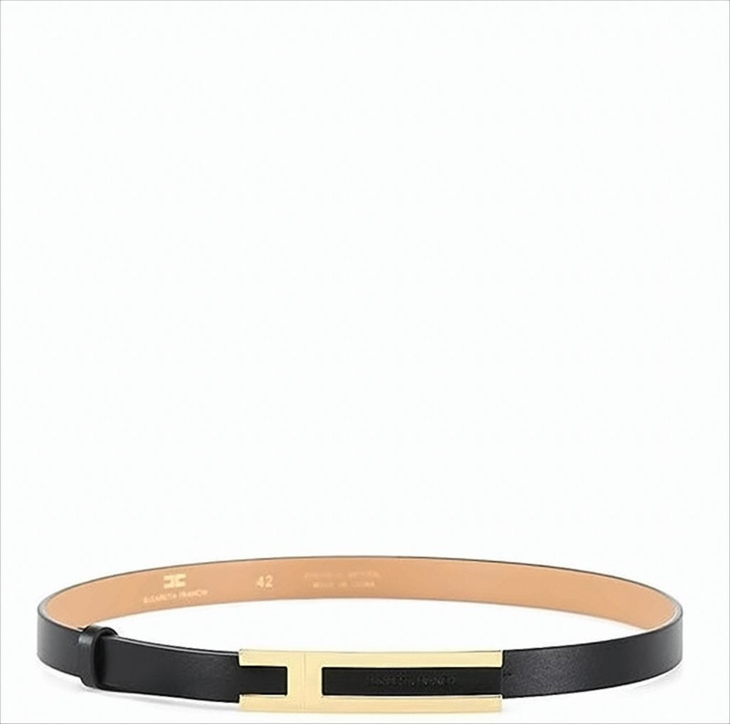 Elisabetta Franchi Black Adjustable Belt With Distinctive Logo Buckle