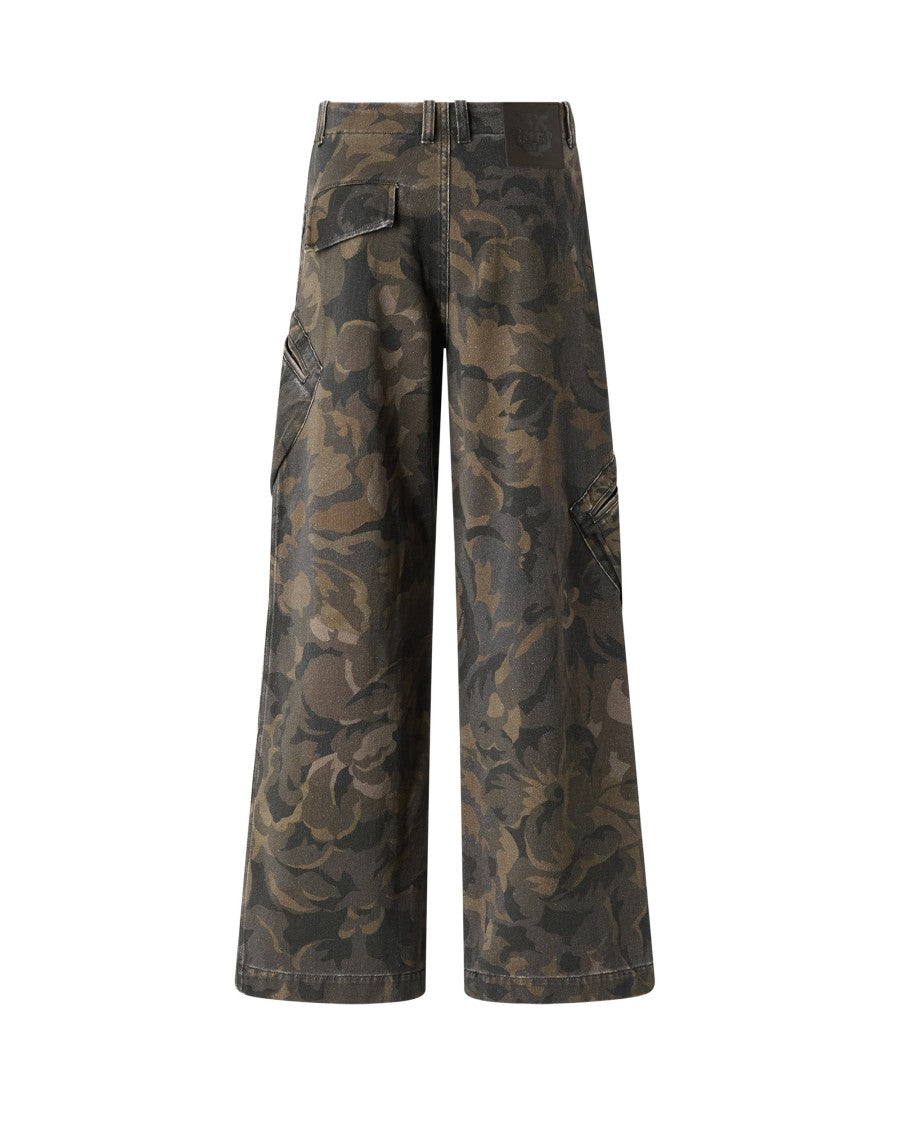 Pinko Floral Camouflage Cotton Wide-Leg Pants