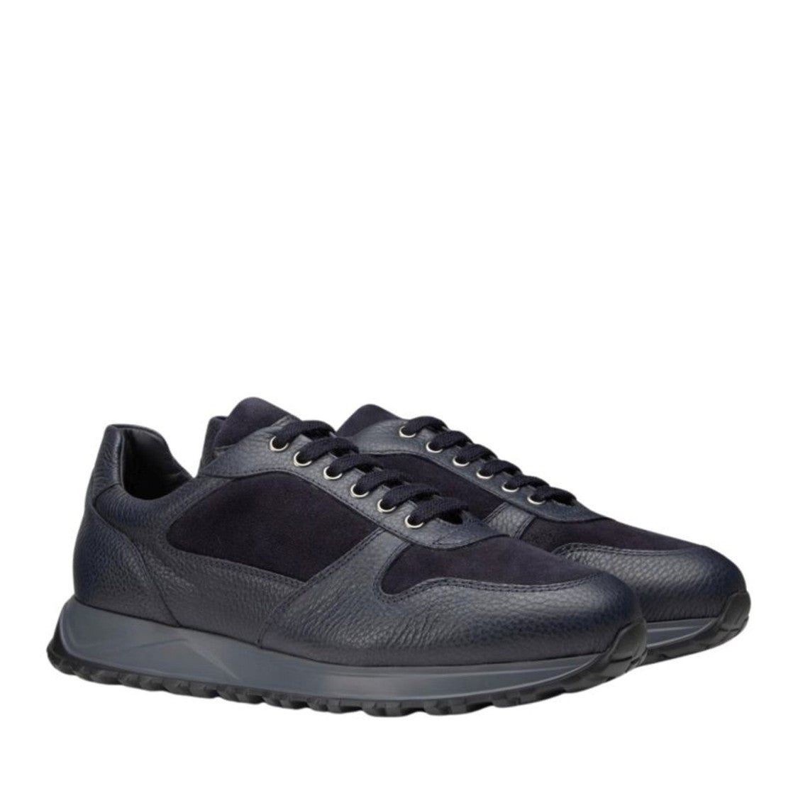 Doucal's Black Calf Leather Suede Panels Sneakers