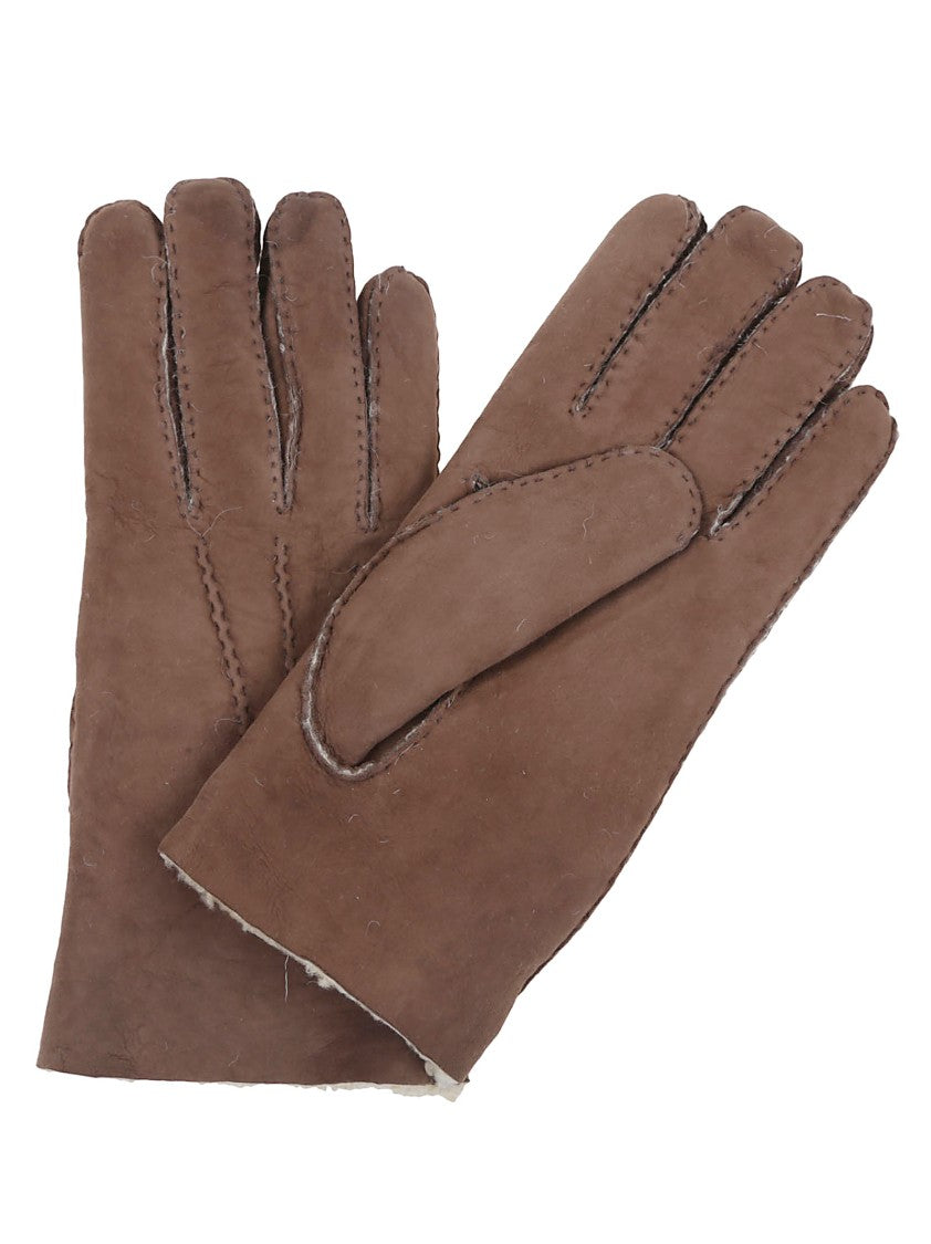 Eleventy Textured Brown Gloves With Plush Lining