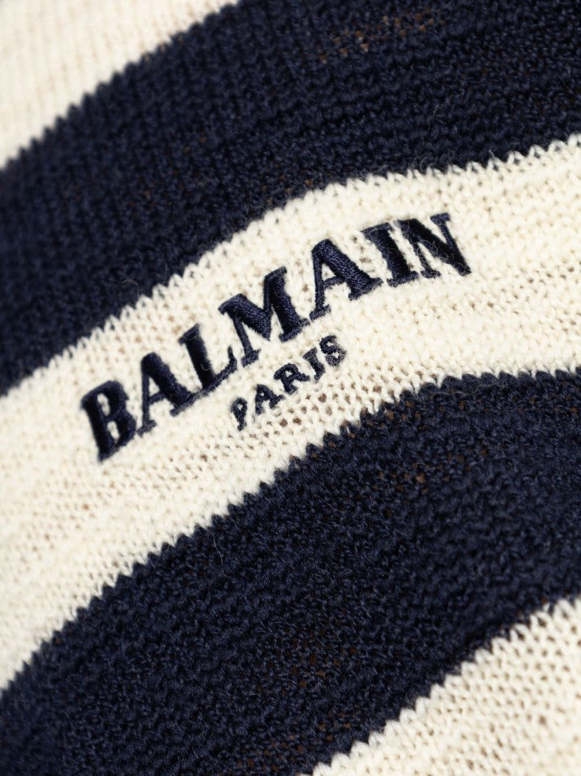 Balmain Navy/Off-White Horizontal Stripe Knit Sweater