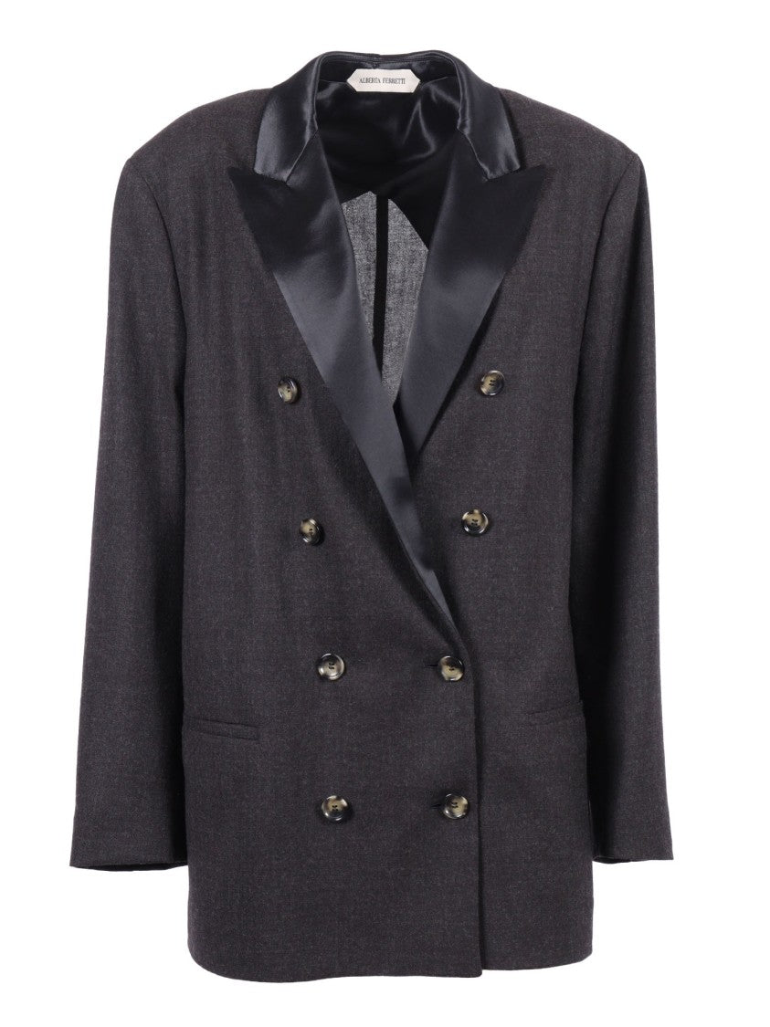 Alberta Ferretti Double-Breasted Virgin Wool Jacket With Satin Lapel