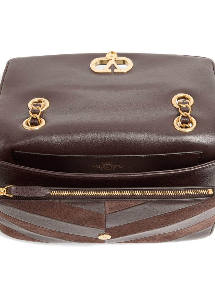 Valentino Garavani Chevron Pattern Brown Leather Bag With Chain Strap