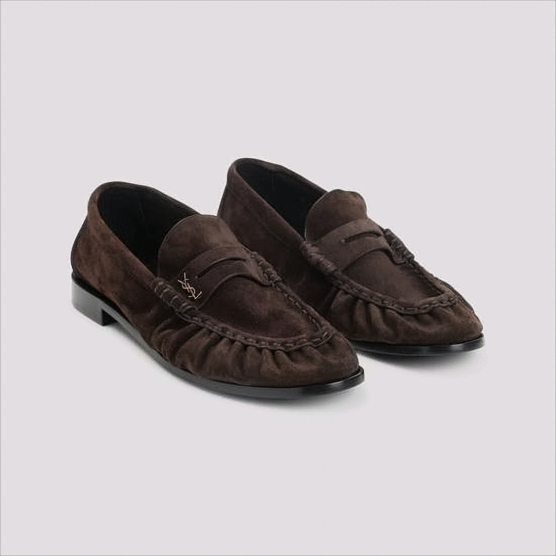 Saint Laurent Classic Brown Loafers With Gathered Detailing